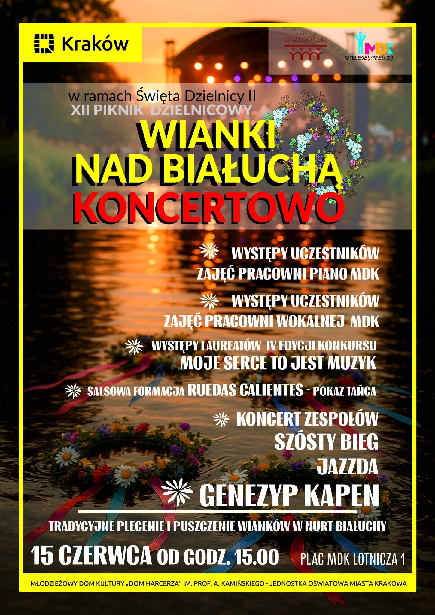 Plakat: Piknik Rodzinny „Wianki nad Białuchą – koncertowo”