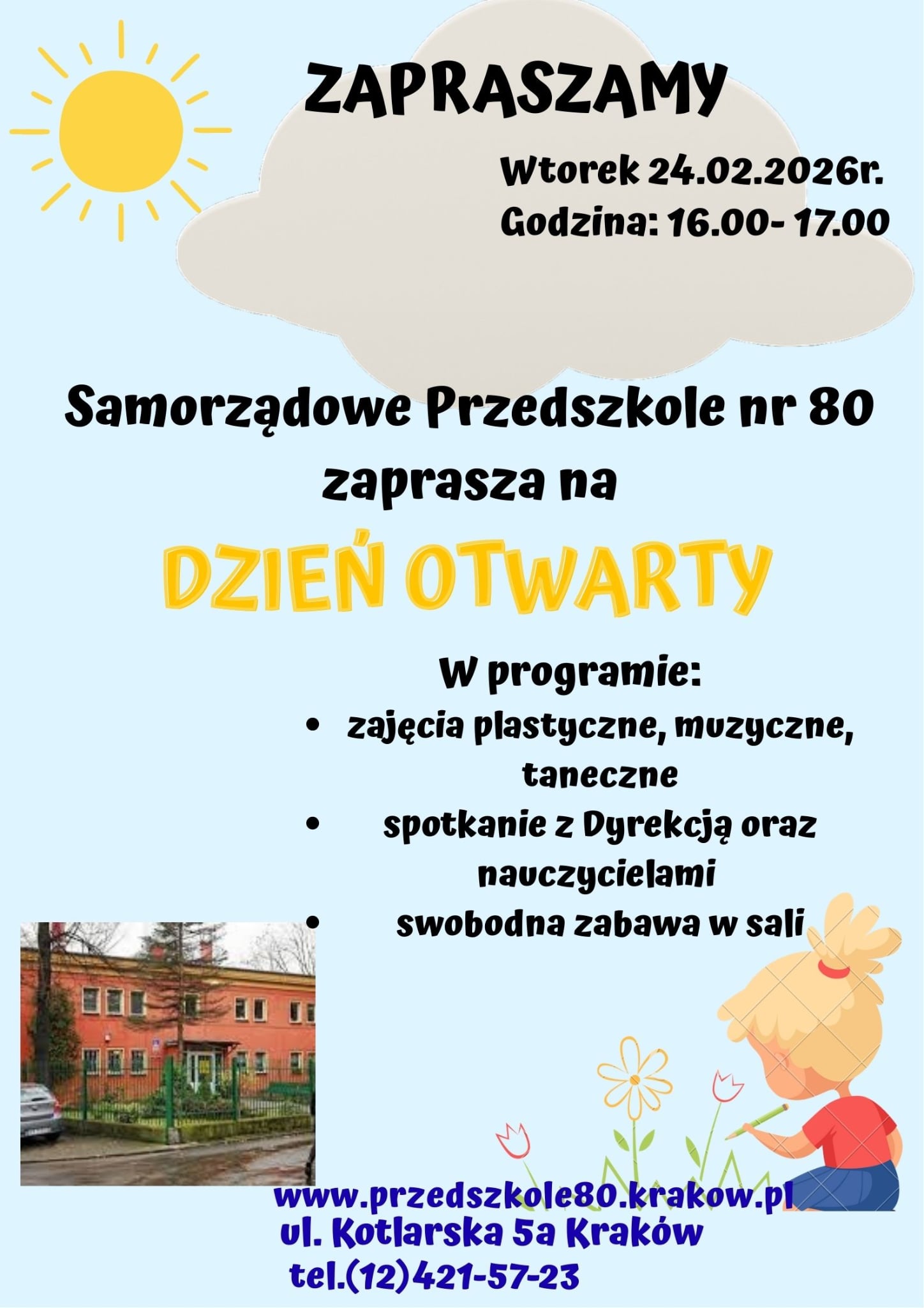 Plakat: Dzień otwarty w Samorządowym Przedszkolu nr 80
